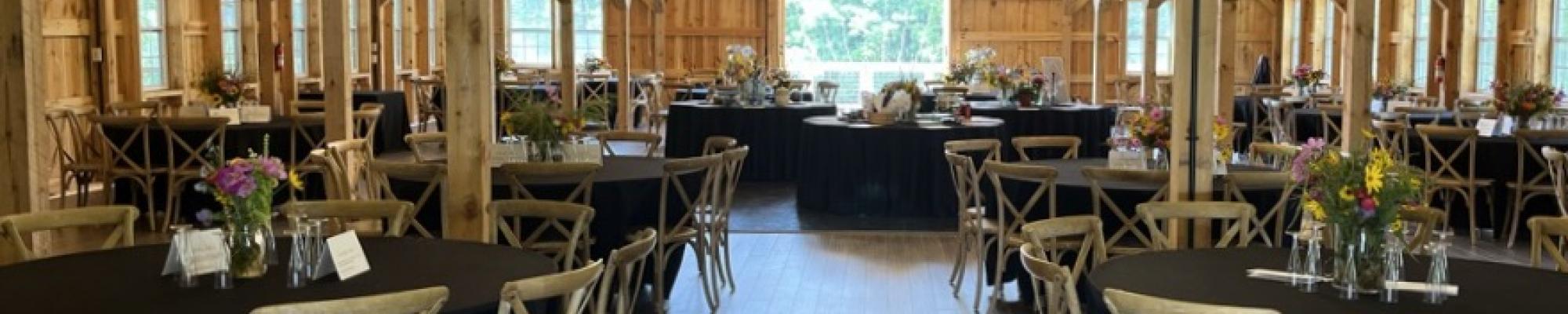 Image of decorated Barn at Union Grove Farm ready for the party.